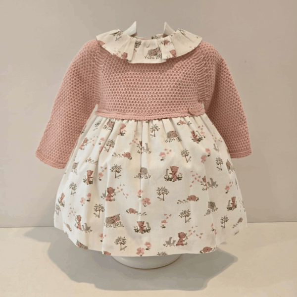 Vestido rosa punto y tela estampado Pangasa invierno