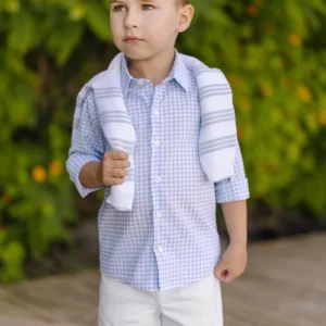 Conjunto camisa cuadros y bermuda blanca niño Paz verano