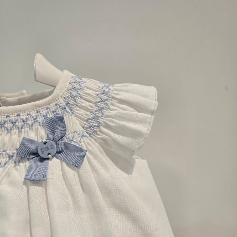 Conjunto azul cielo y blanco vestido corto mas braga verano