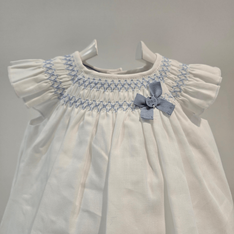 Conjunto azul cielo y blanco vestido corto mas braga verano