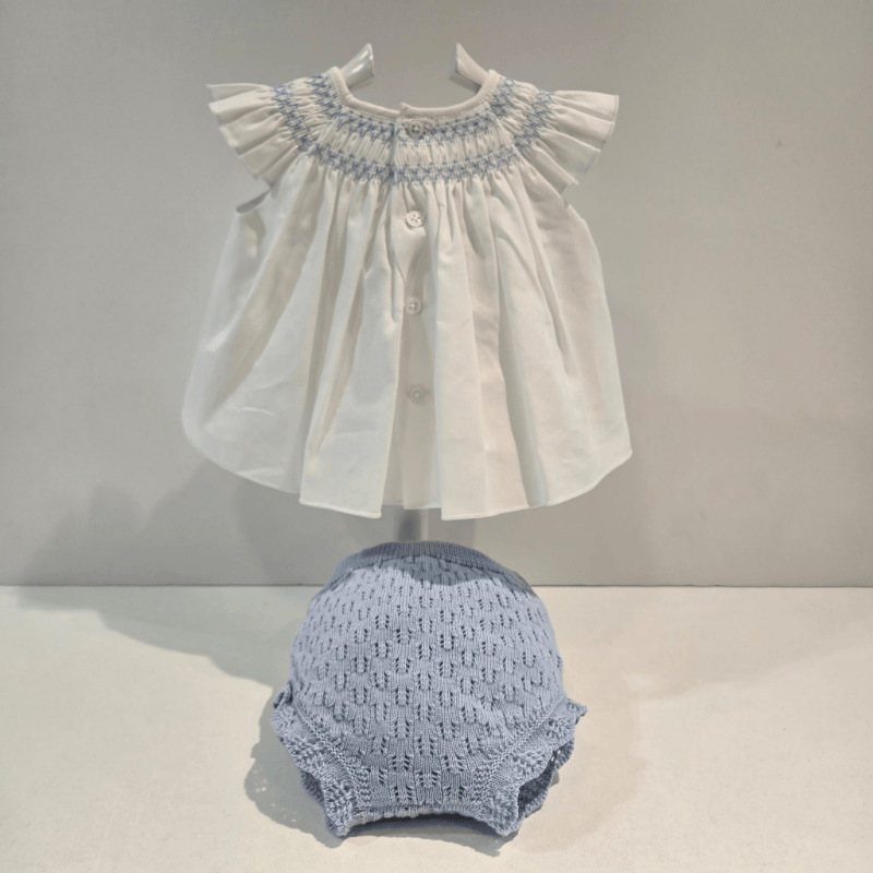 Conjunto azul cielo y blanco vestido corto mas braga verano - Imagen 4