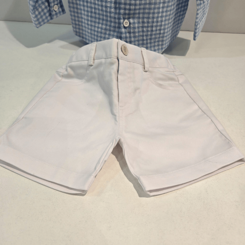 Conjunto camisa cuadros y bermuda blanca niño Paz verano