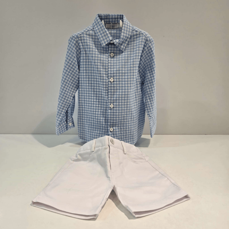 Conjunto camisa cuadros y bermuda blanca niño Paz verano