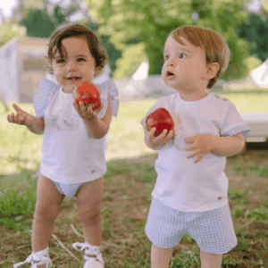 Conjunto niña camisa lazo anade y braguita cuadros Paz verano