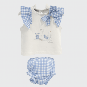 Conjunto niña camisa lazo anade y braguita cuadros Paz verano