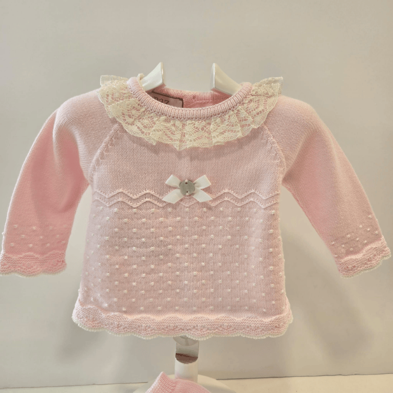 Jubón con polaina rosa tiza colección puntilla primavera verano