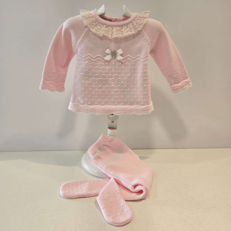 Jubón con polaina rosa tiza colección puntilla primavera verano