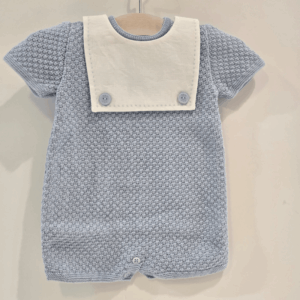 Pelele corto azul pechera blanca Paz Rodríguez verano