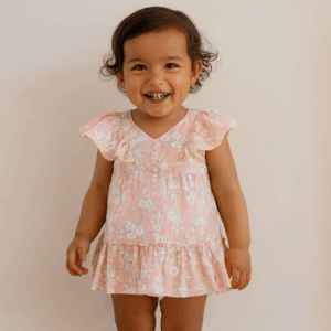 Vestido estampado sobre rosa infantil colección candy verano