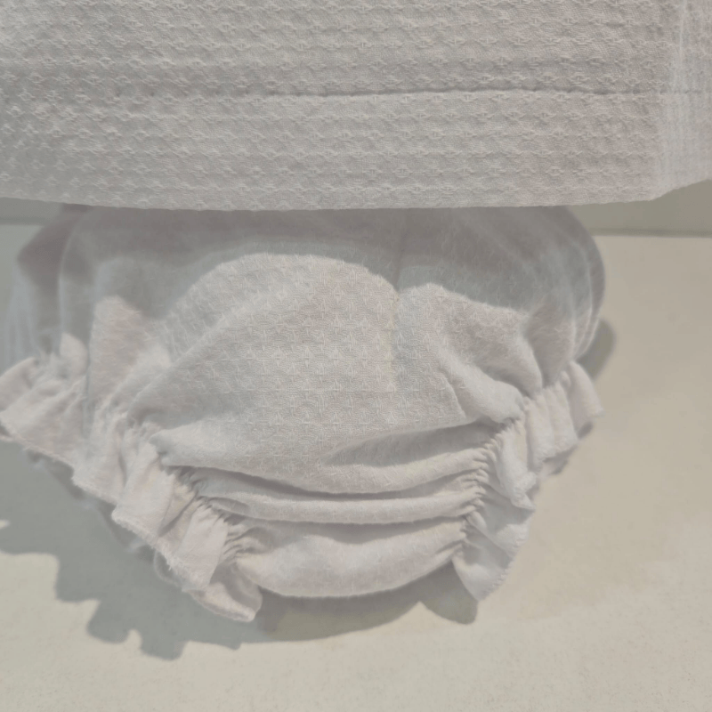 Vestido punto y tela Alaia rosa tiza blanco con braga Paz verano