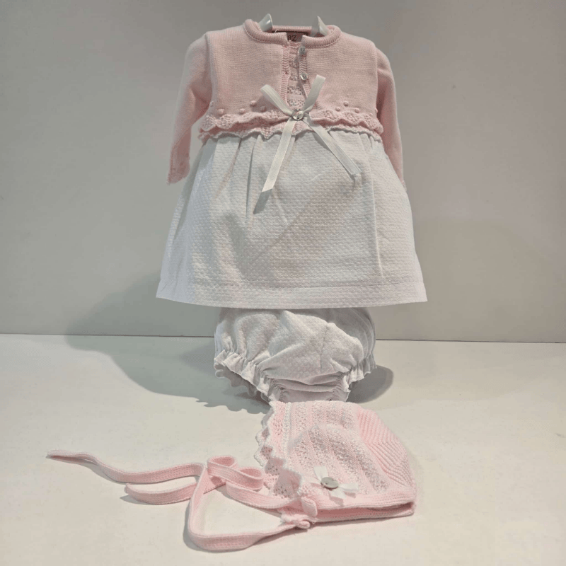 Vestido punto y tela Alaia rosa tiza blanco con braga Paz verano