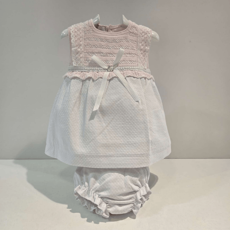 Vestido punto y tela Alaia rosa tiza blanco con braga Paz verano