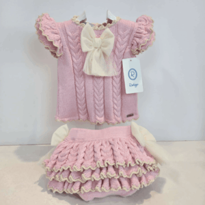 Conjunto jersey con braga festoneada rosa y beige verano