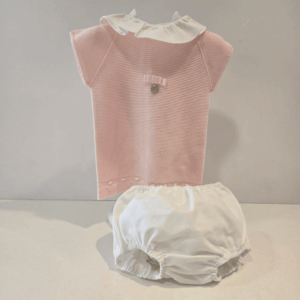 Conjunto jersey mas braga en piqué rosa bebé primavera verano