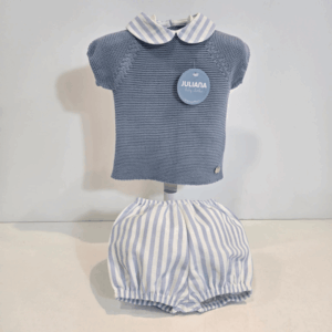 Conjunto niño Jubón punto y pantalón en tela rayas verano
