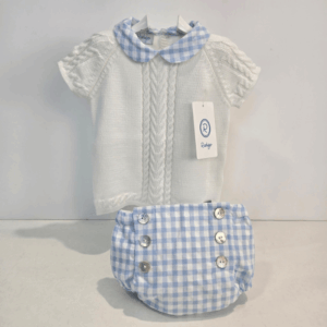 Conjunto niño suéter cuello cuadros braguita juego verano