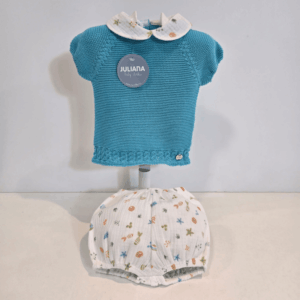 Conjunto pantalón tela jubón manga corta cuello tela verano