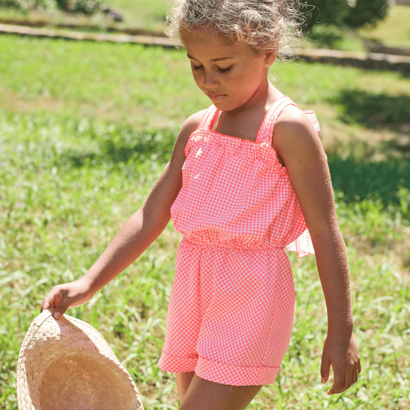 Mono corto niña colección bike flúor anaranjado primavera verano