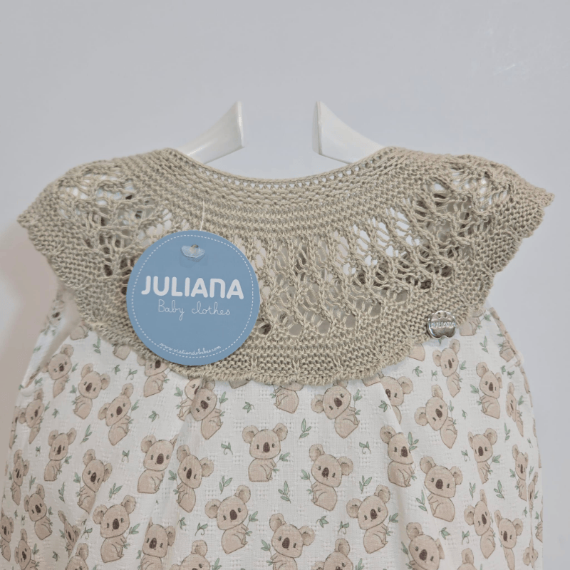 Pelele cuerpo punto camel tejido tela estampada koalas verano