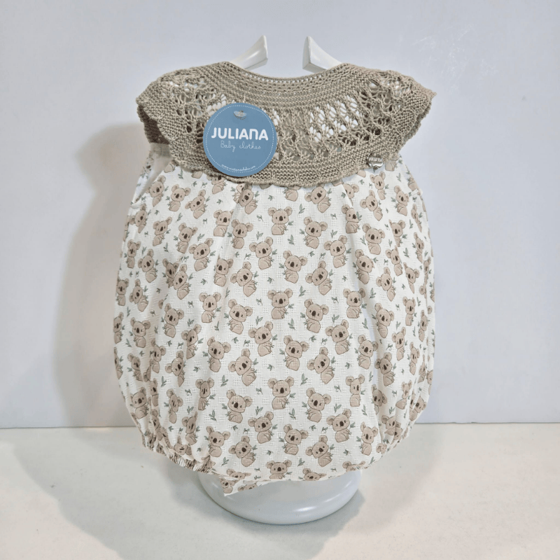 Pelele cuerpo punto camel tejido tela estampada koalas verano