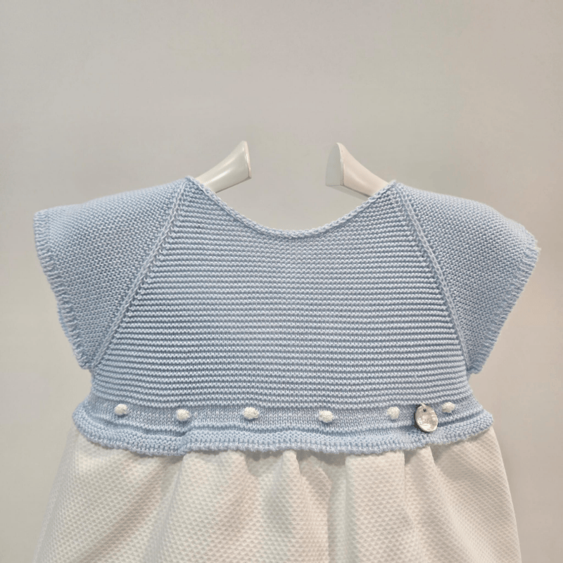 Pelele punto azul piqué blanco con bodoques primavera verano