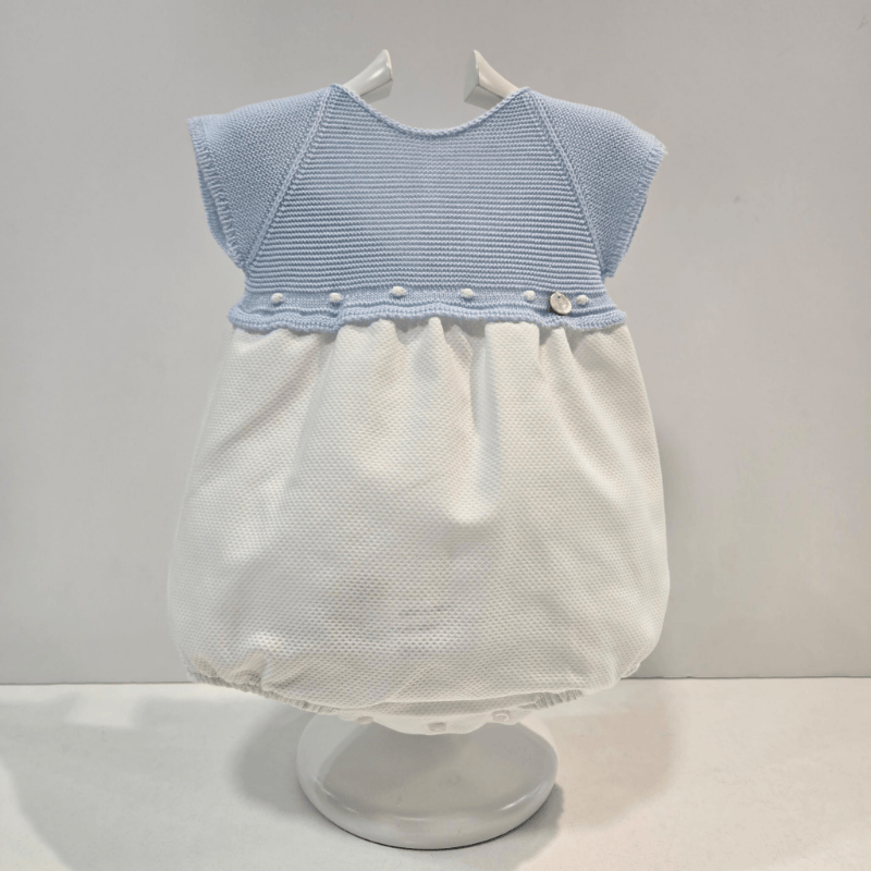 Pelele punto azul piqué blanco con bodoques primavera verano