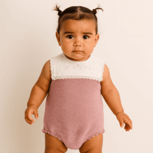 Ranita en tela puntilla y bajo en punto rosa primavera verano