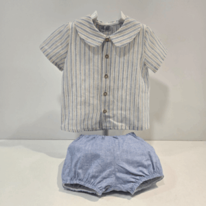 conjunto camisa rayas y pantalón corto azul primavera verano