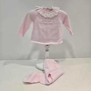 Conjunto Jubón con polaina rosa cuello encaje verano