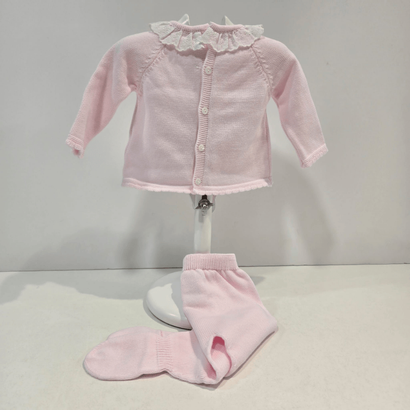 Conjunto Jubón con polaina rosa cuello encaje verano
