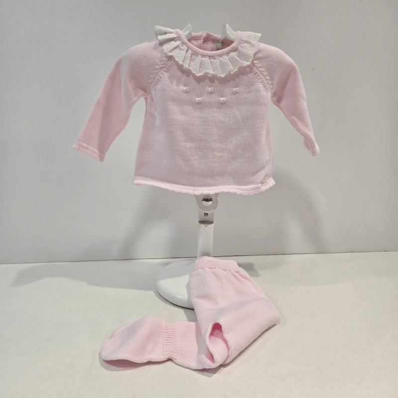Conjunto Jubón con polaina rosa cuello encaje verano