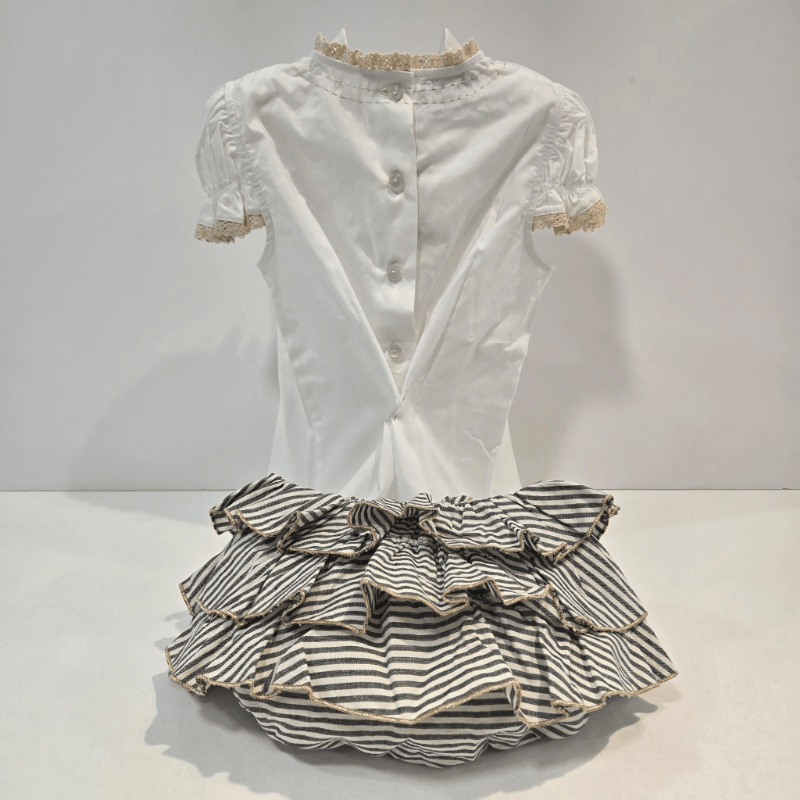 Conjunto blusa blanco amarillo braga rayas coffe verano 2026