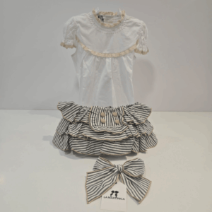 Conjunto blusa blanco amarillo braga rayas coffe verano 2026