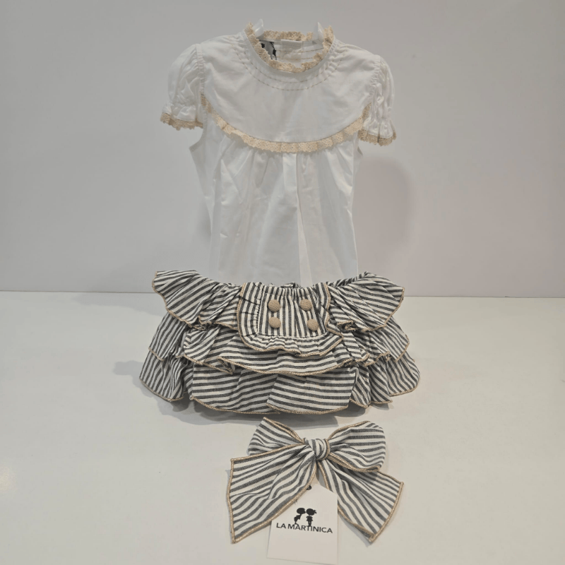 Conjunto blusa blanco amarillo braga rayas coffe verano 2026