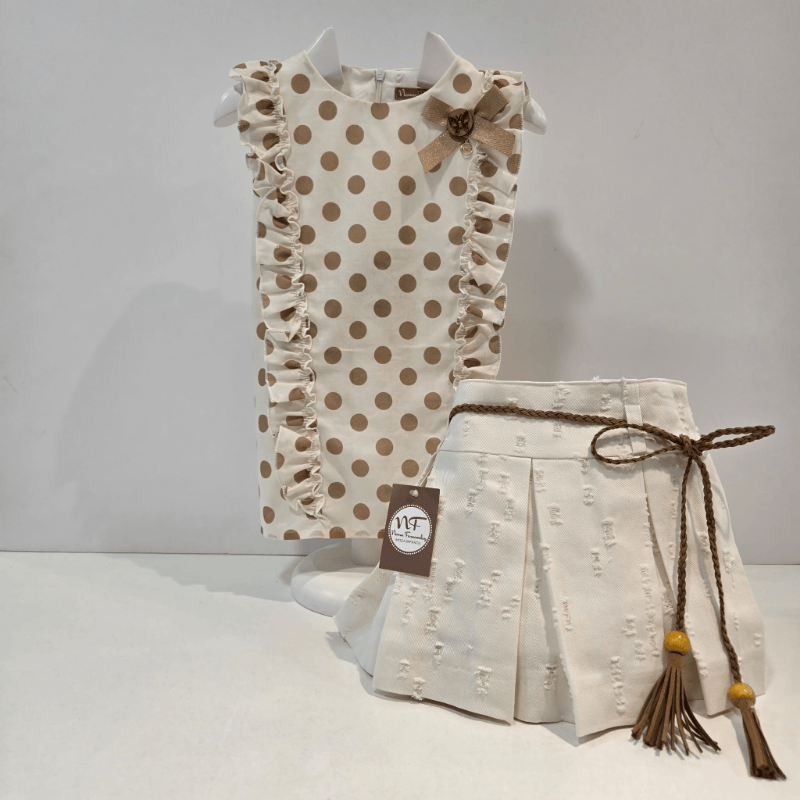 Conjunto blusa con falda short tablas colección Haya verano 26