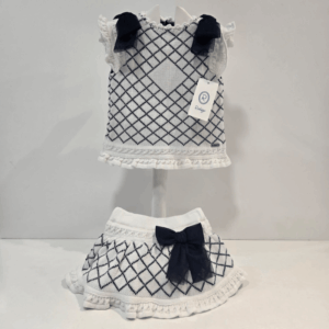 Conjunto de Rahigo blanco y azul rombos primavera verano