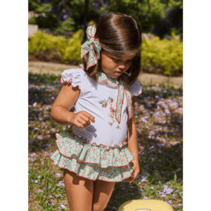 Conjunto frambuesa camiseta manga rizada braga falda verano 26