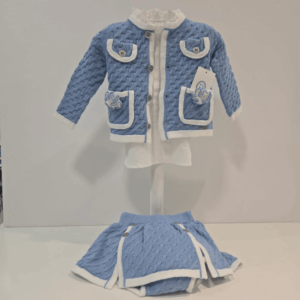 Conjunto niña azul chaqueta camisa braga falda primavera verano