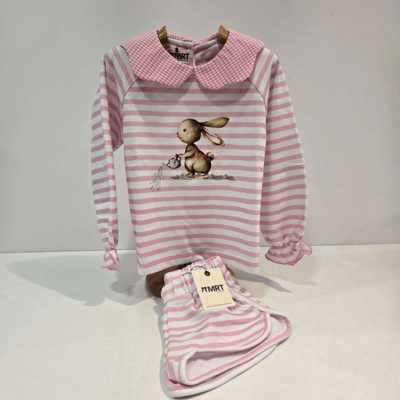 Sudadera Short felpa niña rayas rosa-blanco primavera verano 26