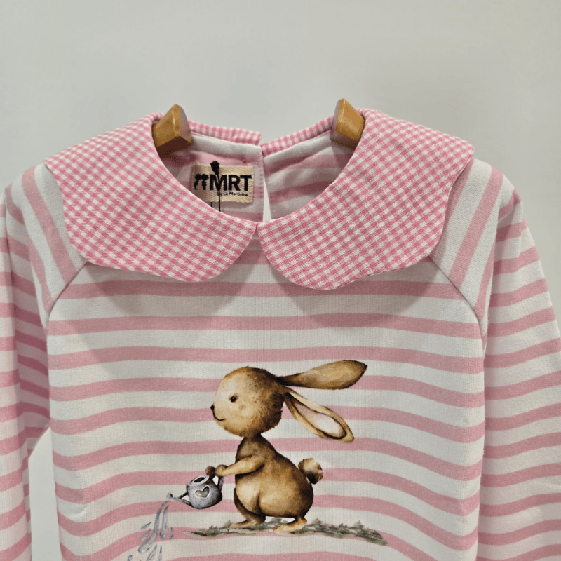 Sudadera Short felpa niña rayas rosa-blanco primavera verano 26