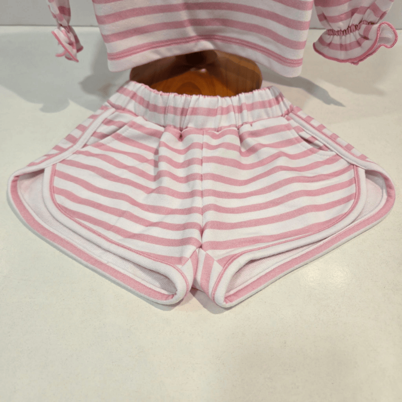 Sudadera Short felpa niña rayas rosa-blanco primavera verano 26