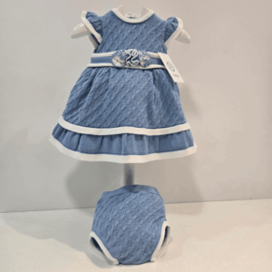 Vestido colección Clavel azul Luna con beige primavera verano