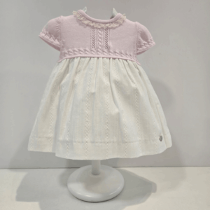 Vestido cuerpo punto rosa falda tela blanco rosa verano