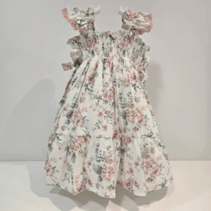 Vestido rizos pecho engomado manga festoneada verano