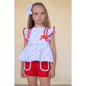 Conjunto blusón y short rojo y azul colección Aliso verano 26