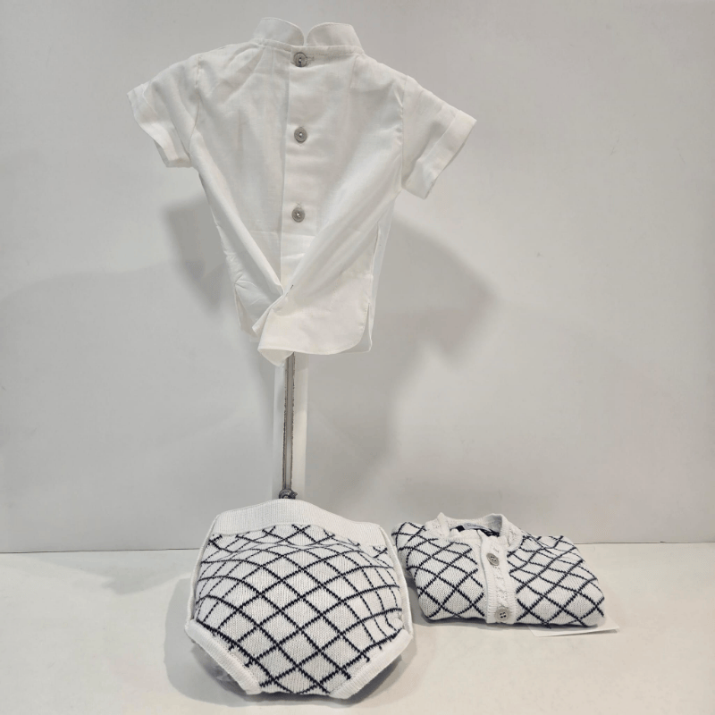 Conjunto niño blanco azul rombos primavera verano