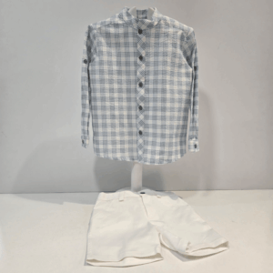 Conjunto niño camisa cuadros y pantalón blanco verano