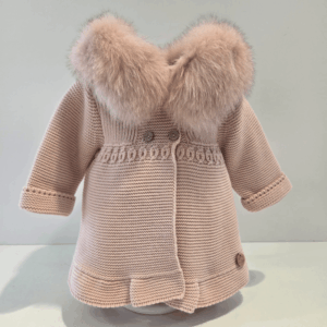 Abrigo punto cuello pelo natural de Pangasa rosa Empolvado
