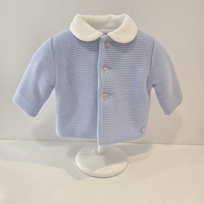Chaquetón celeste punto Fogar cuello blanco P. Rodríguez invierno