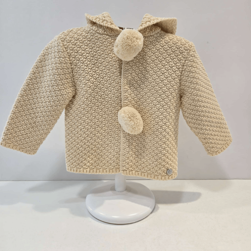 Chaquetón punto capucha pompones Paz Rodríguez invierno